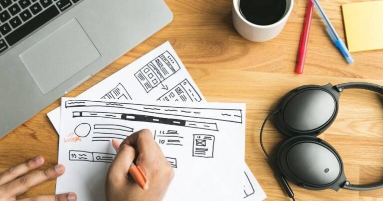 Web designer creating a webpage layout