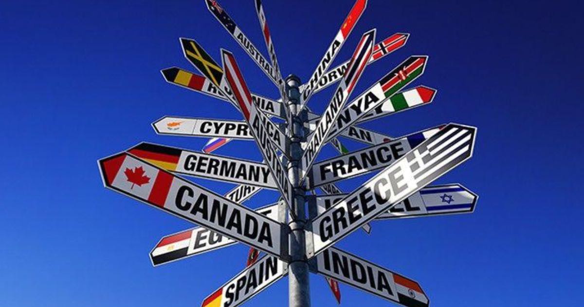 Signs pointing to different countries customers can ship to